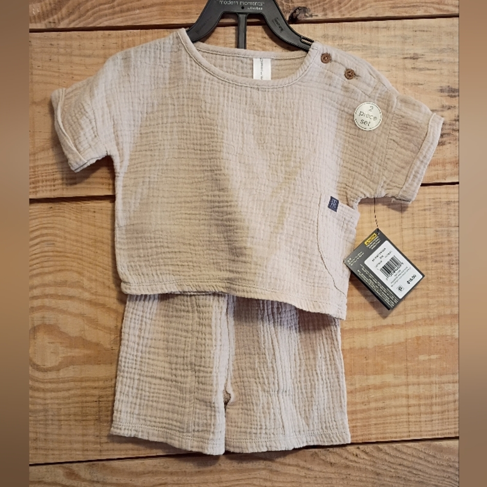 Gerber Baby Beige Cotton Summer Kids Matching Set Size 12 Months Toddler